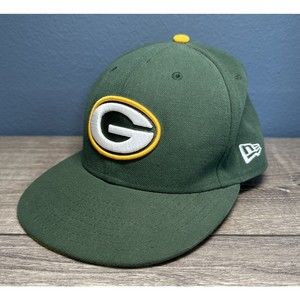 Green Bay Packers New Era 59FIFTY Fitted Flat Brim Hat Cap Green Size 7 1/4”